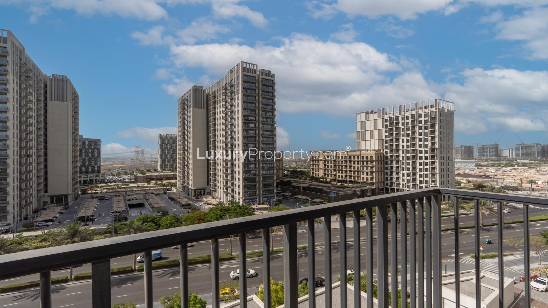 Modern living room and kitchen in 1-bedroom apartment, Dubai Hills Estate, Executive Residences