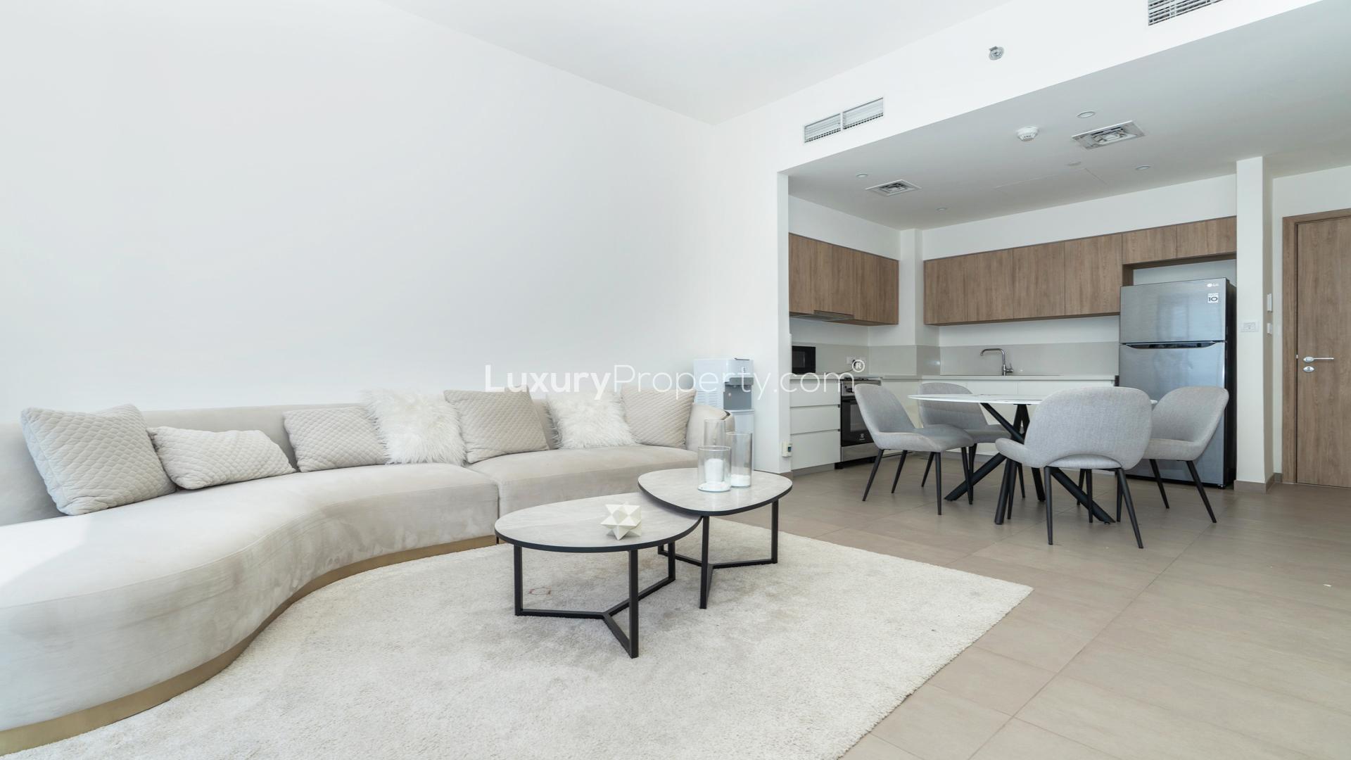 Modern living room in 1-bedroom apartment, Executive Residences, Dubai Hills Estate