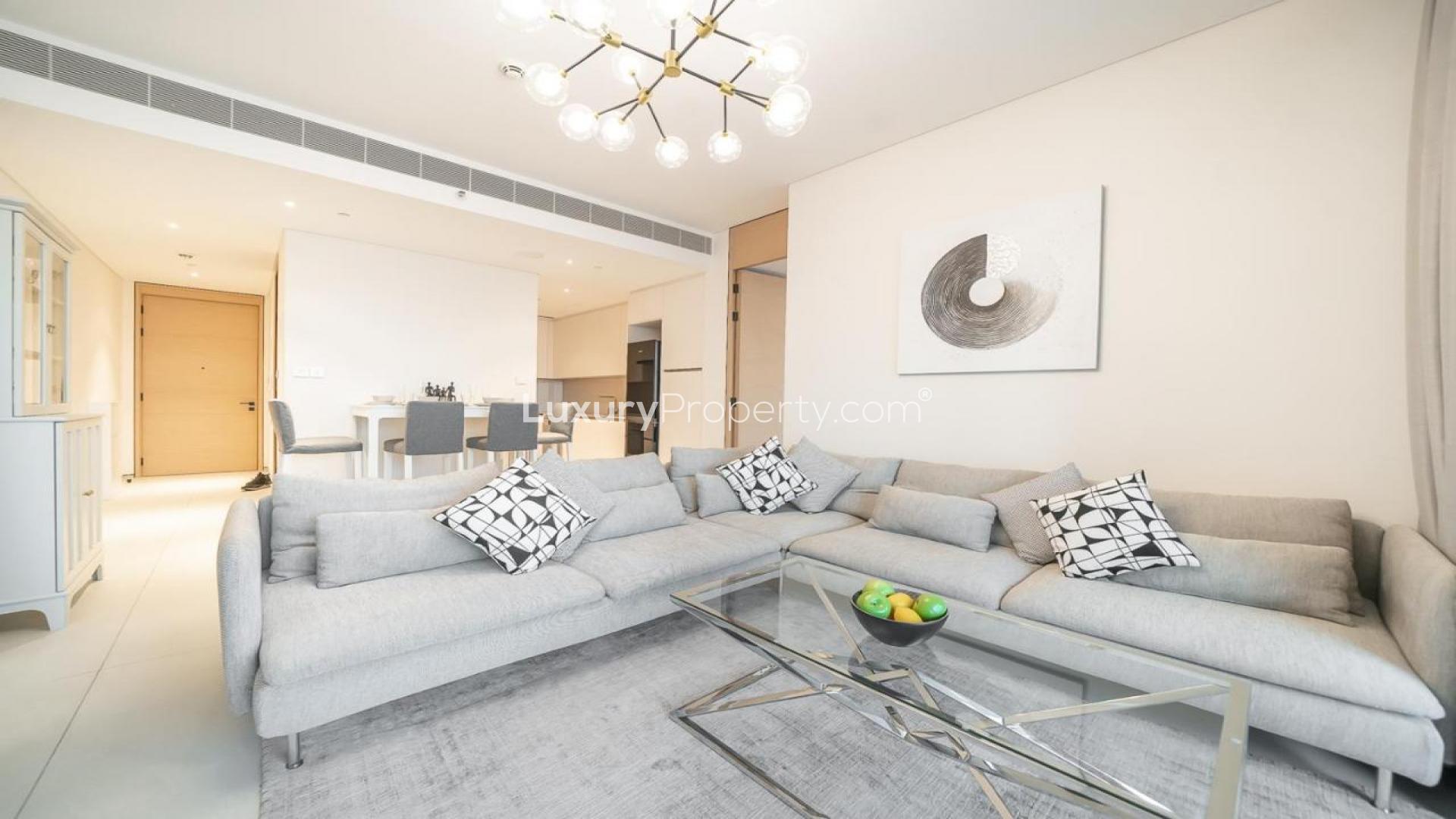 Furnished living room with marina views, The Address Jumeirah Resort, Jumeirah Beach Residence apartment