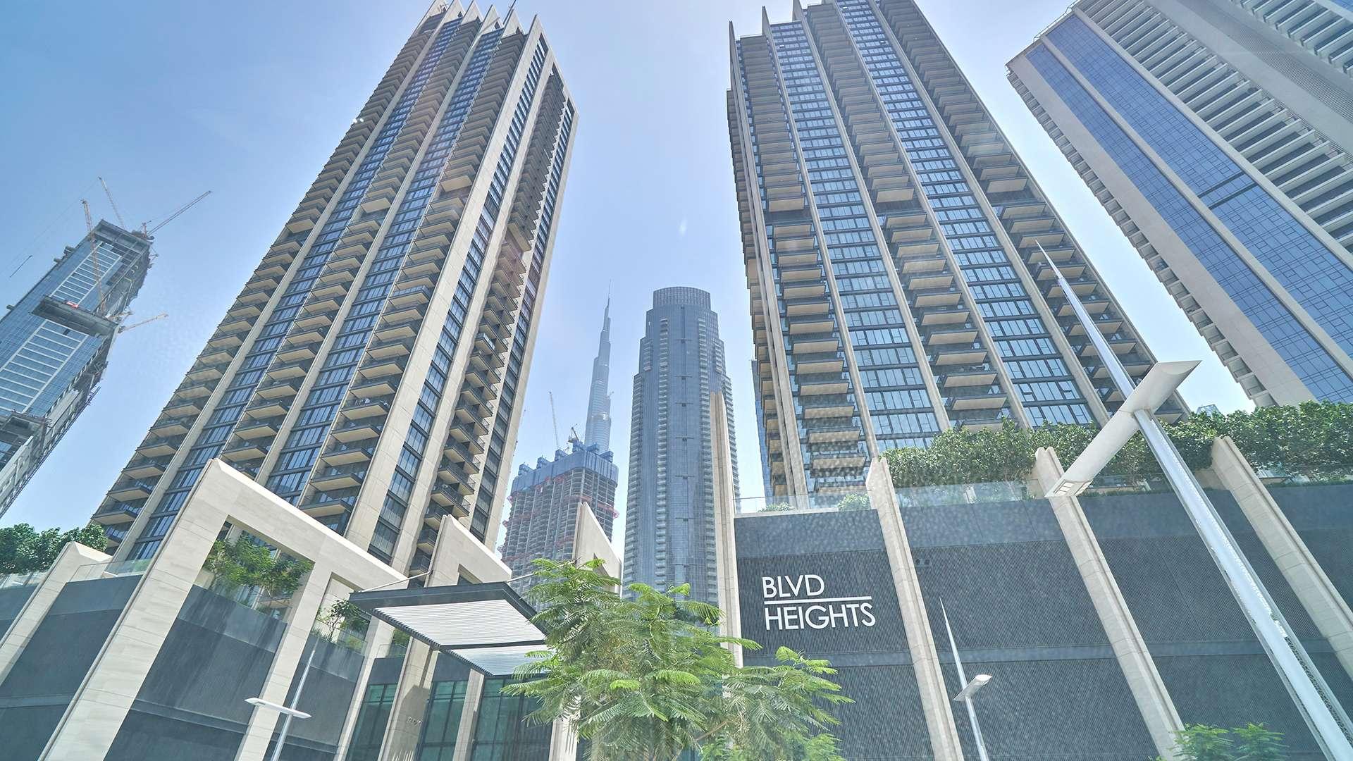 Skyline view from BLVD Heights apartment in Downtown Dubai, featuring modern high-rise buildings