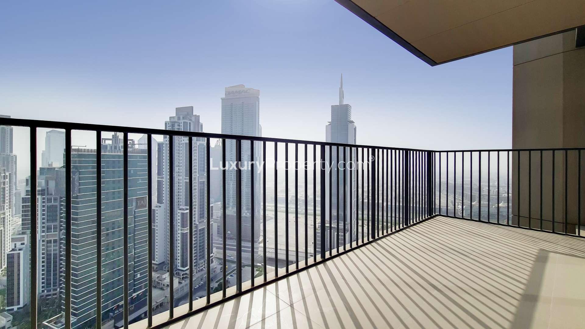 Luxurious Downtown Dubai apartment interior with large windows and stunning sea views