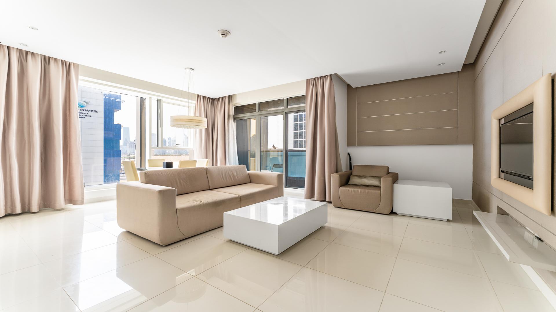 Modern living room in 1-bedroom apartment, Damac Maison The Vogue, Business Bay, for rent