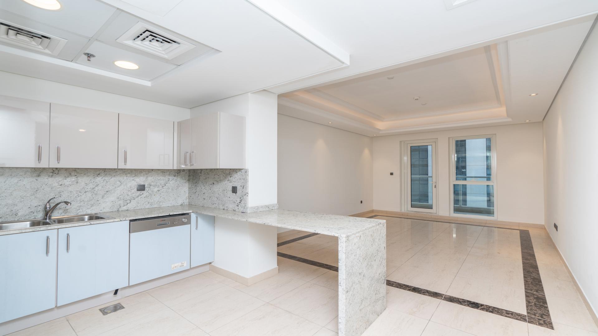 Empty living room in luxury 1-bedroom apartment, Mon Reve, Downtown Dubai