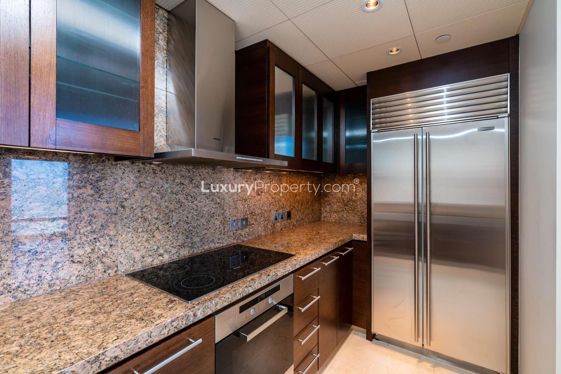 Luxurious Burj Khalifa apartment living room with stunning skyline view, Downtown Dubai