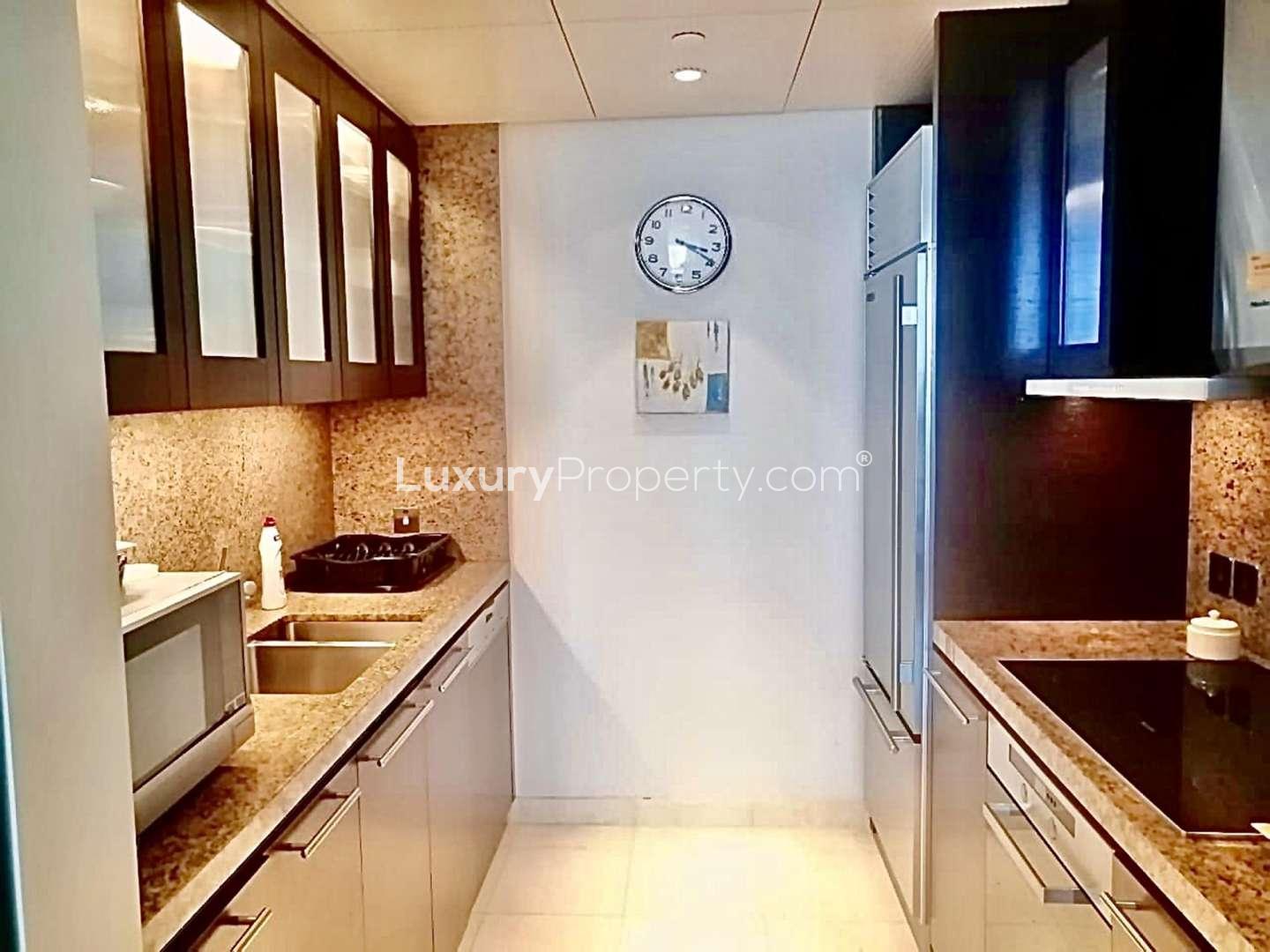 Modern kitchen in 1-bedroom apartment, Burj Khalifa, Downtown Dubai, granite countertops, sleek design