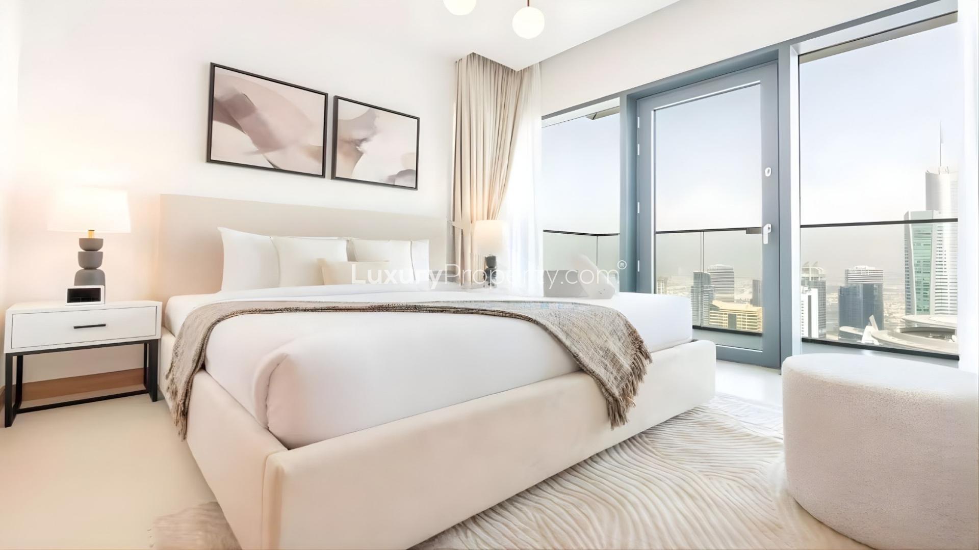 Modern living room in Vida Residences Dubai Marina apartment with city views and stylish decor