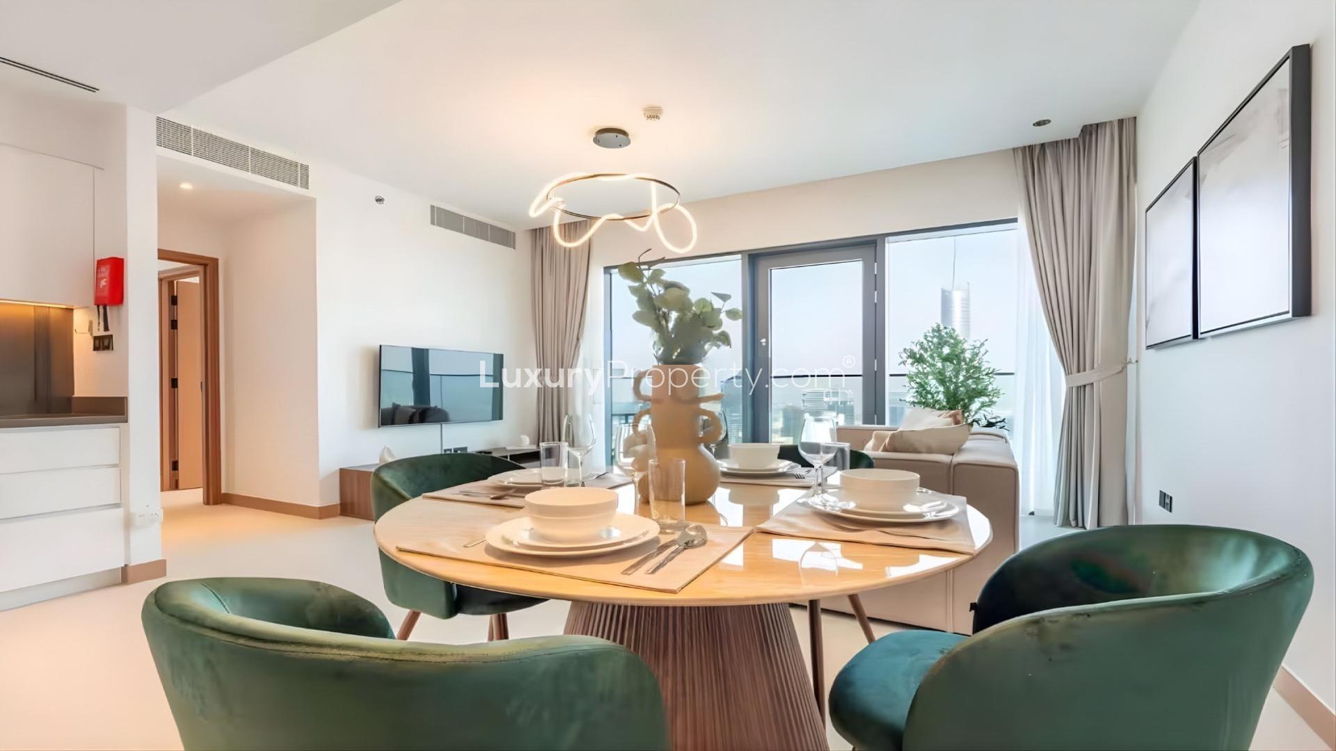 Modern bedroom in Vida Residences Dubai Marina apartment for rent, featuring stylish decor