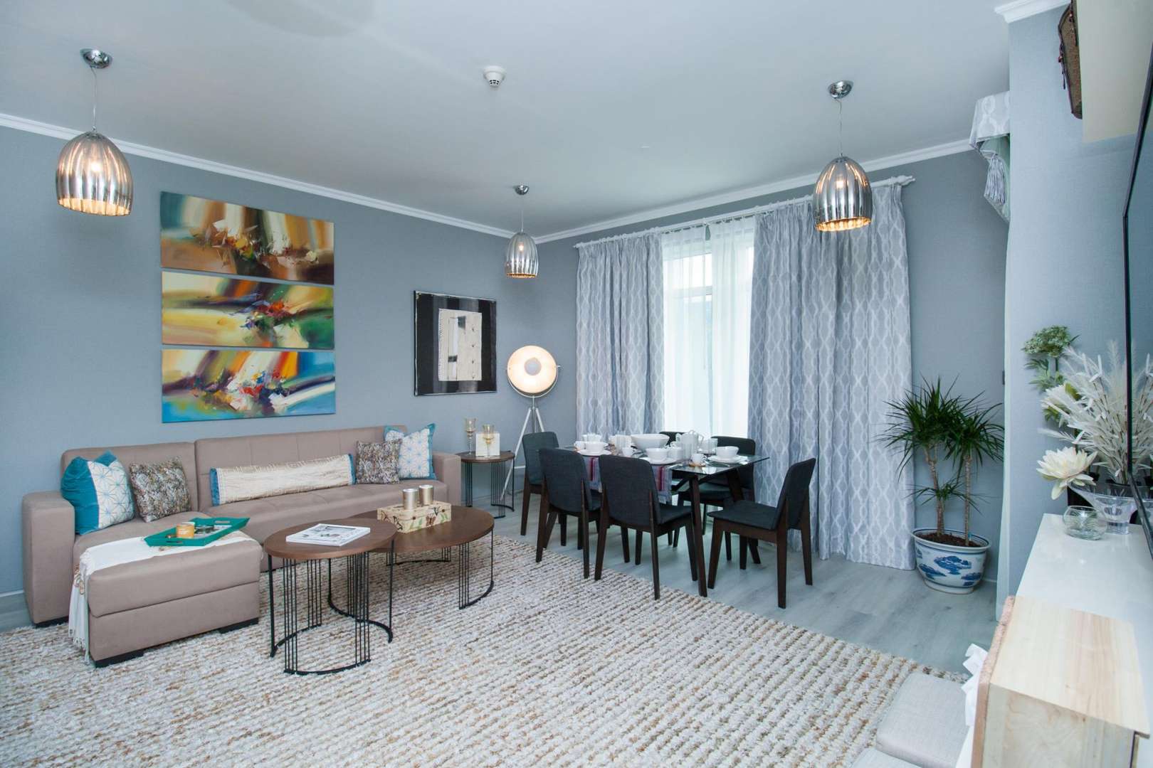 Skyline view from luxury apartment in Burj Views, Downtown Dubai, near iconic skyscrapers