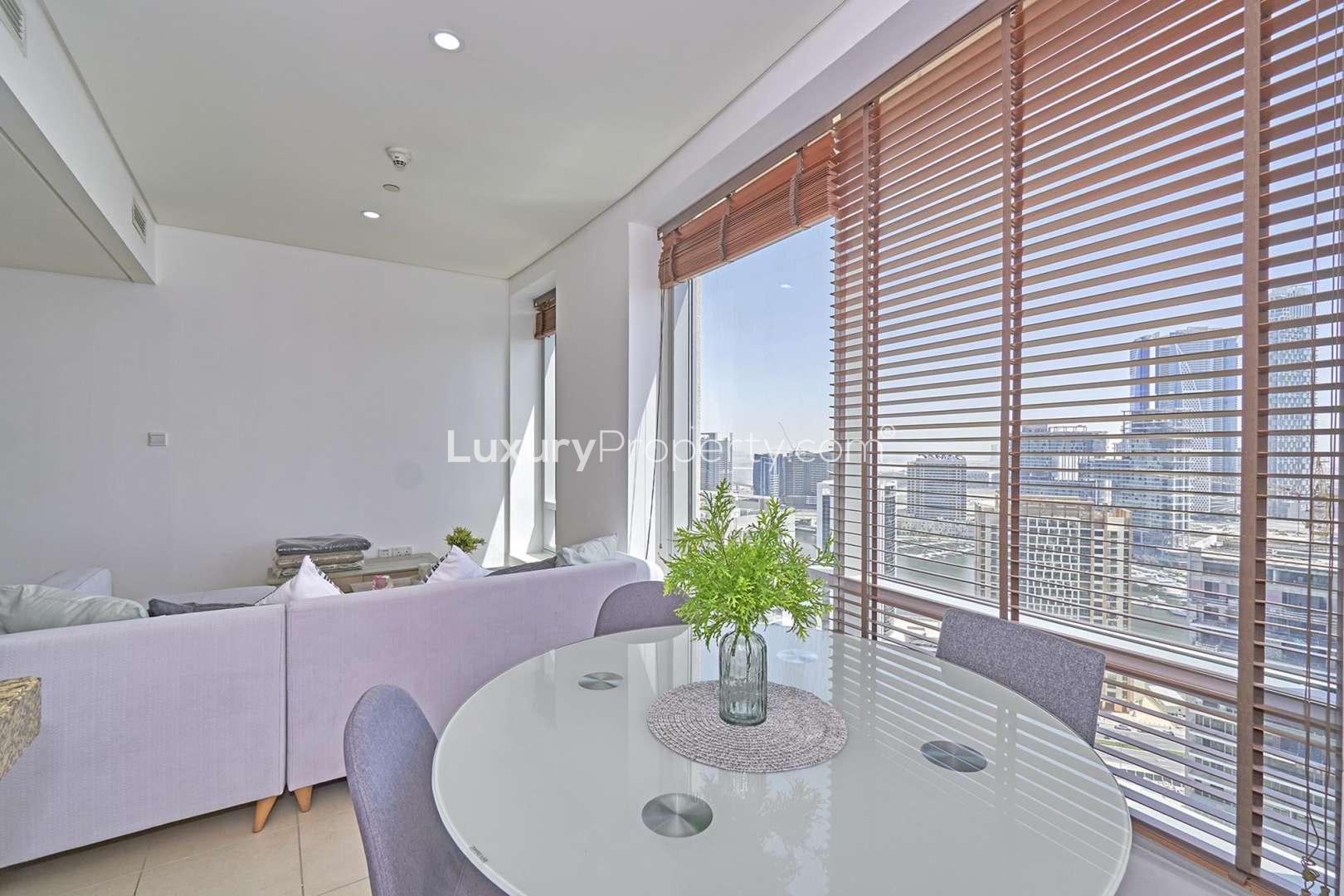 Fully furnished living area in 1-bedroom apartment, Burj Views Tower B, Downtown Dubai