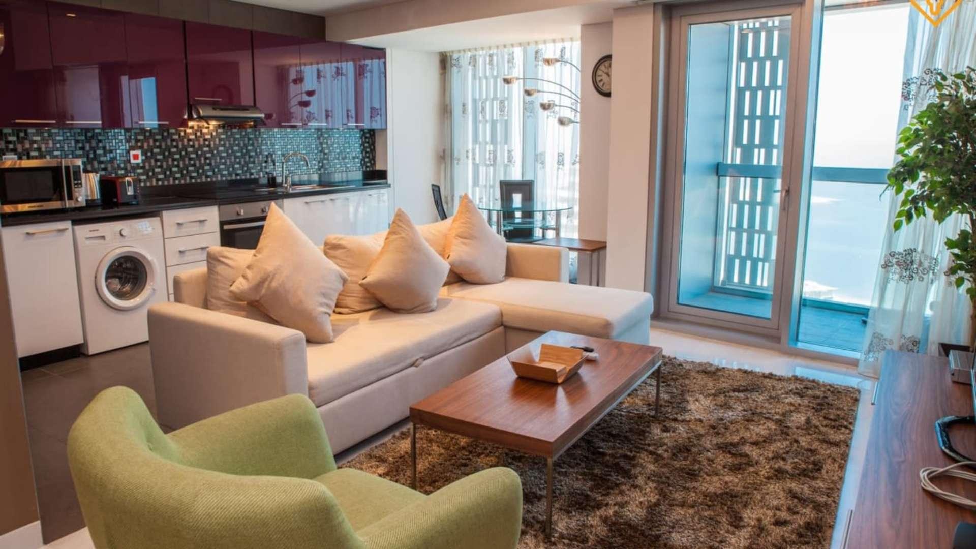 Balcony view of Dubai Marina from furnished apartment in Cayan Tower, Dubai Marina