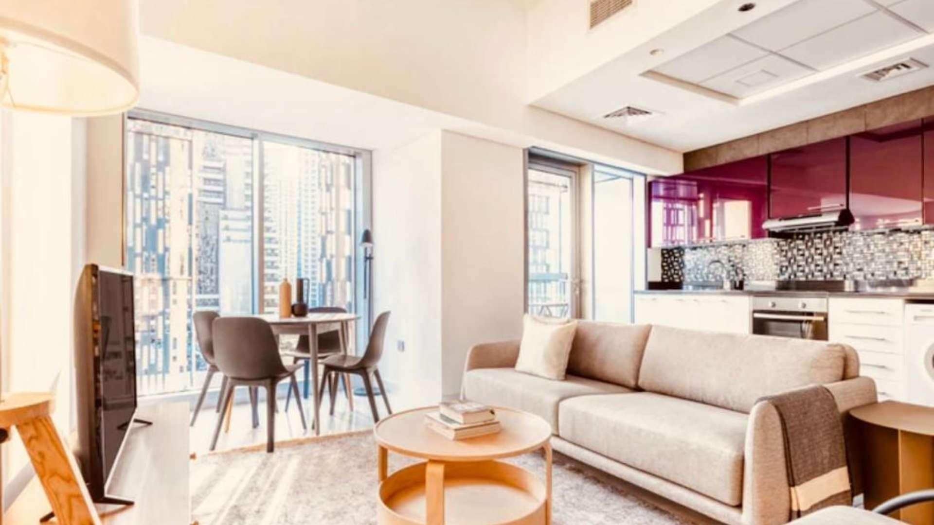 Furnished apartment terrace with marina and sea view in Cayan Tower, Dubai Marina