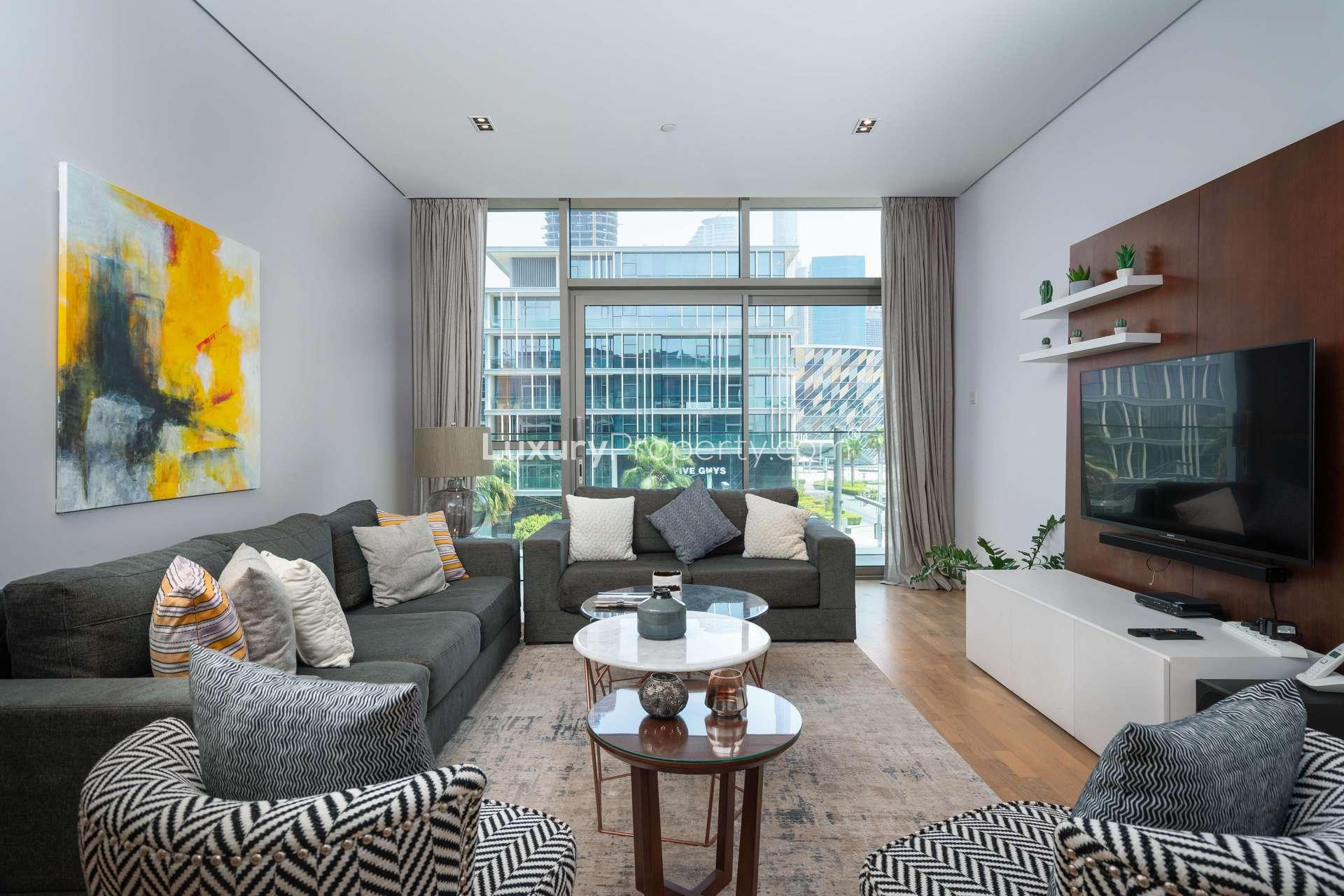 Furnished living and dining area in City Walk, Jumeirah 2-bedroom apartment for rent