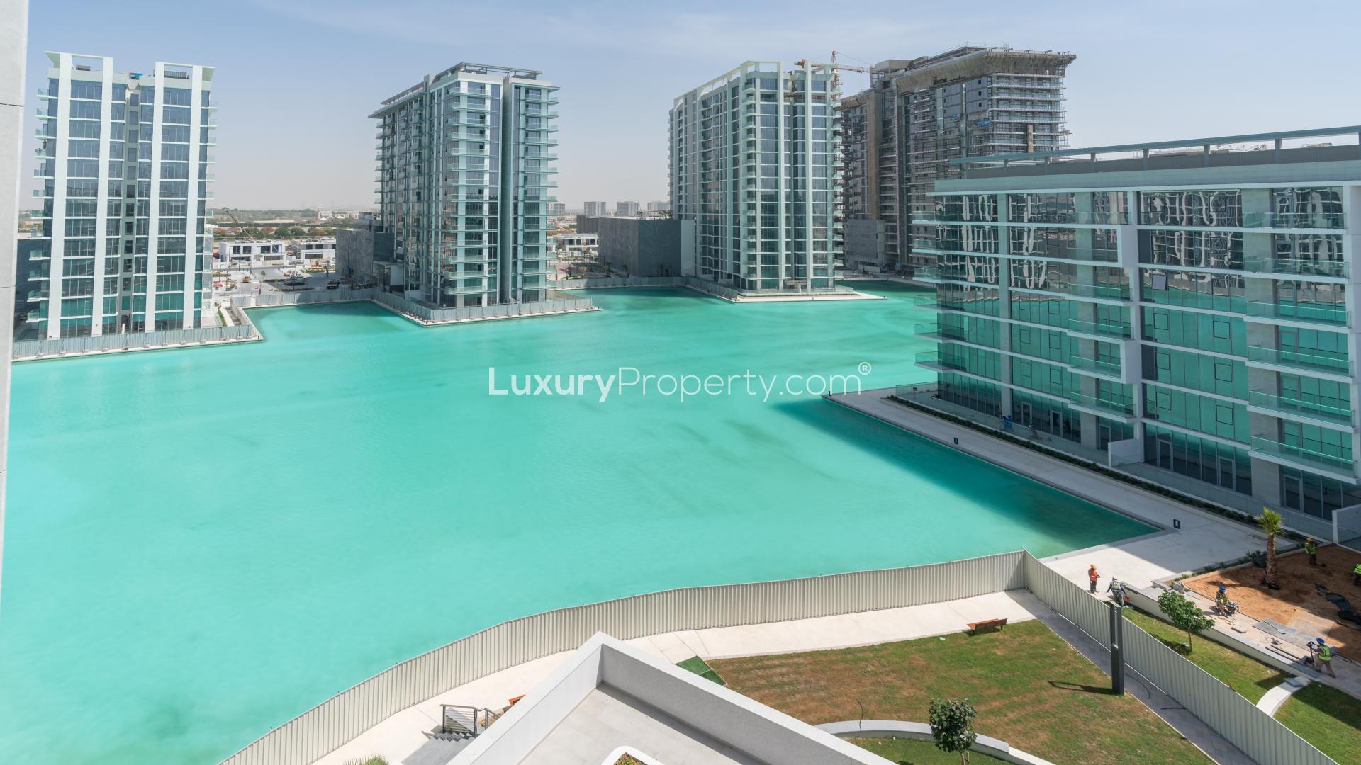 Luxurious open-plan kitchen and living area in District One apartment, Mohammed Bin Rashid City