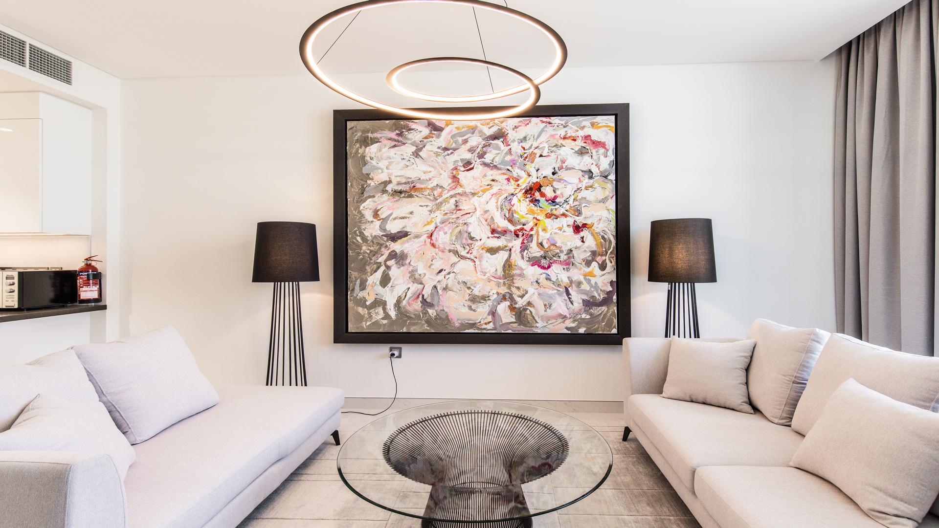 Luxurious living room in 1-bedroom apartment, District One, Mohammed Bin Rashid City