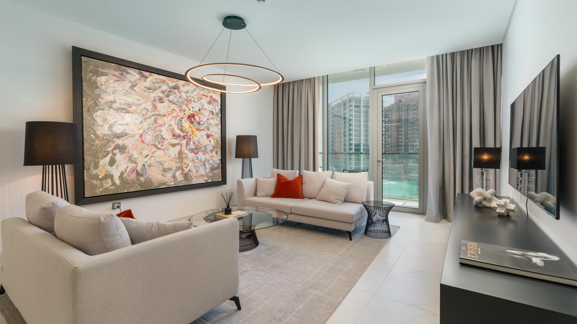 Luxurious apartment view with turquoise lagoon in District One, Mohammed Bin Rashid City