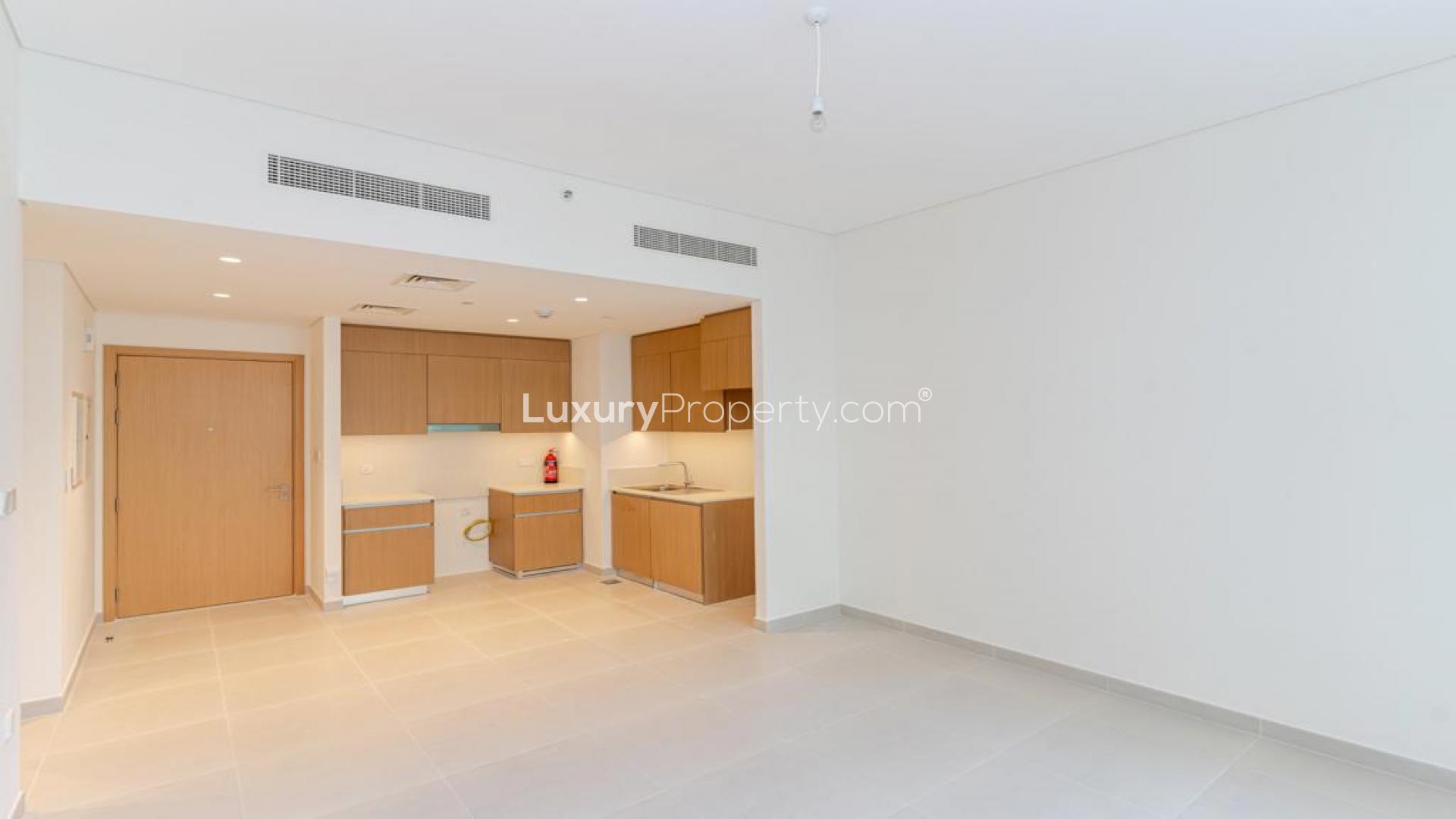 Brand new apartment interior with kitchen and balcony, Creek Beach, Dubai Creek Harbour