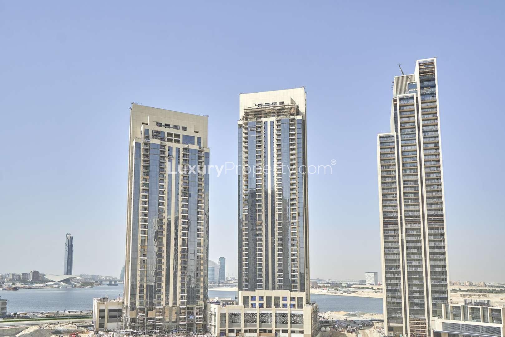 Bright living area in new 1-bedroom apartment, Creek Horizon, Dubai Creek Harbour
