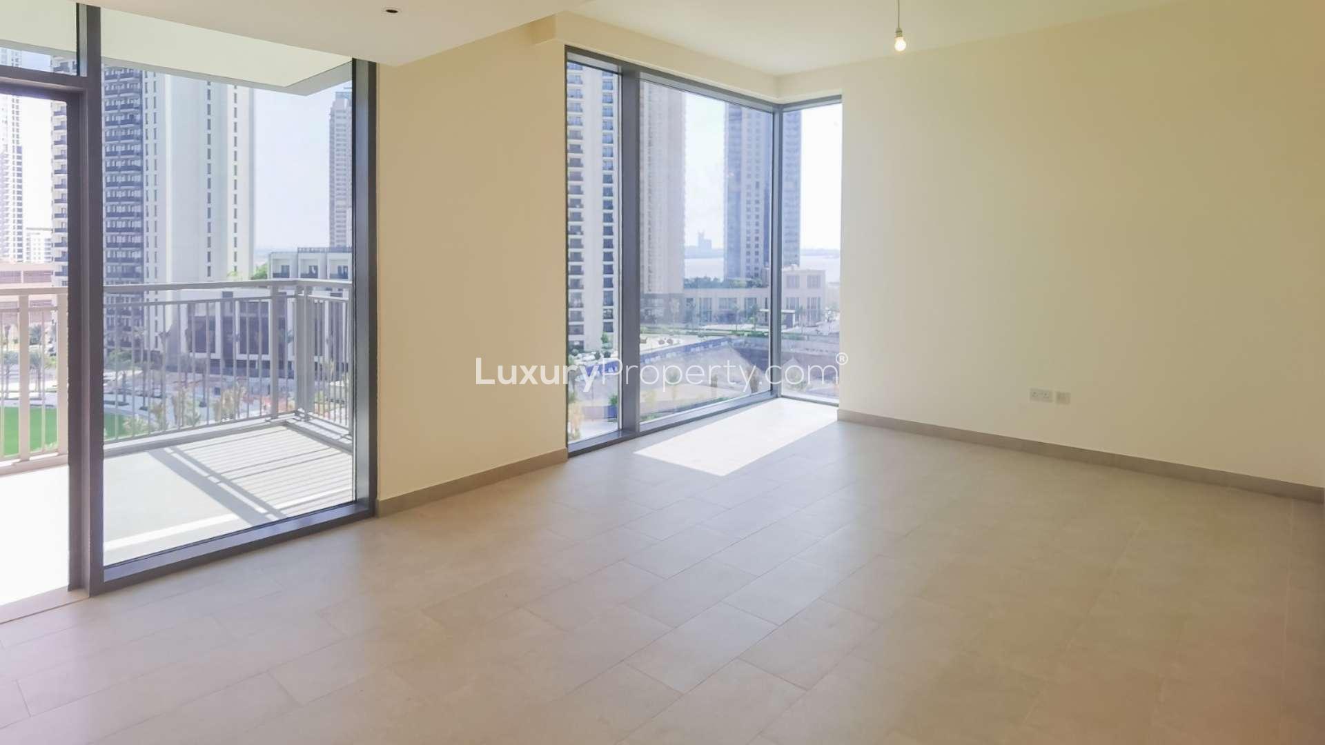 Luxury apartment view of landscaped gardens in Creek Rise Tower 2, Dubai Creek Harbour
