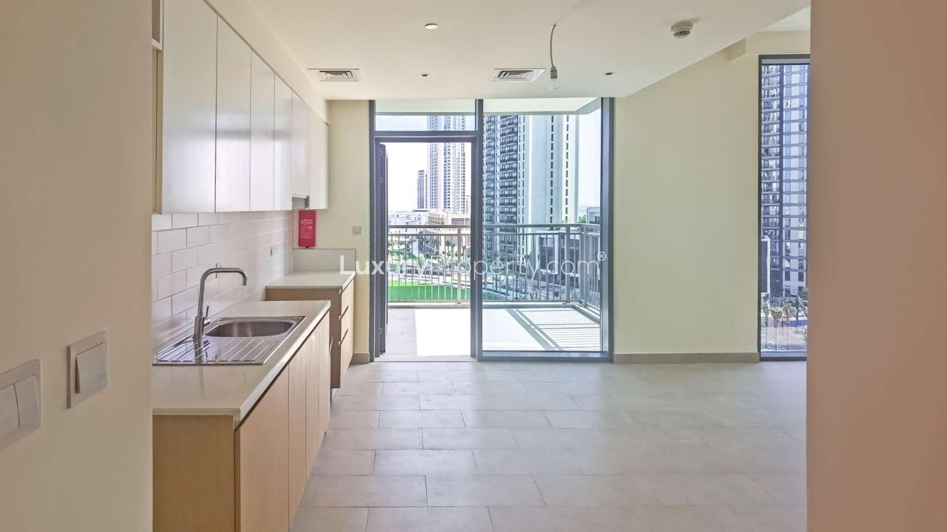 Balcony view from luxury apartment in Creek Rise Tower 2, Dubai Creek Harbour