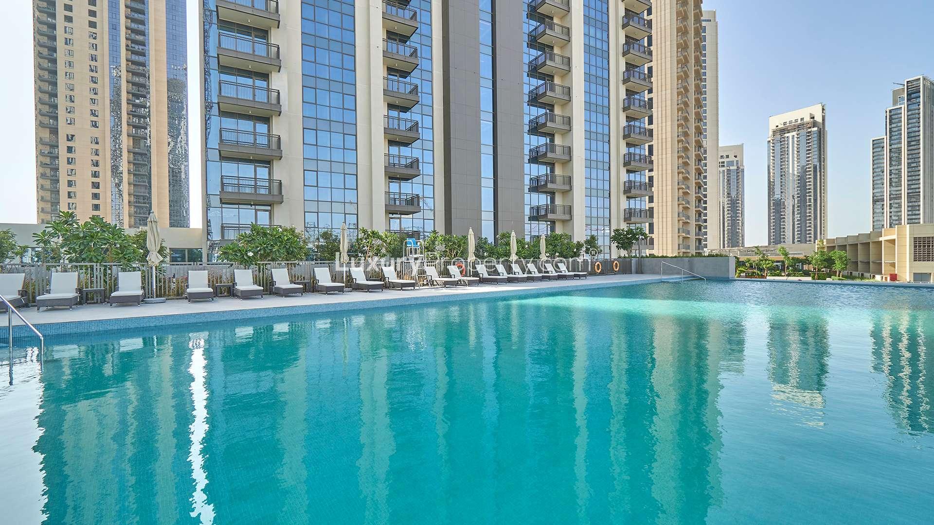 Outdoor pool area at Creekside 18 B, Dubai Creek Harbour apartment for rent
