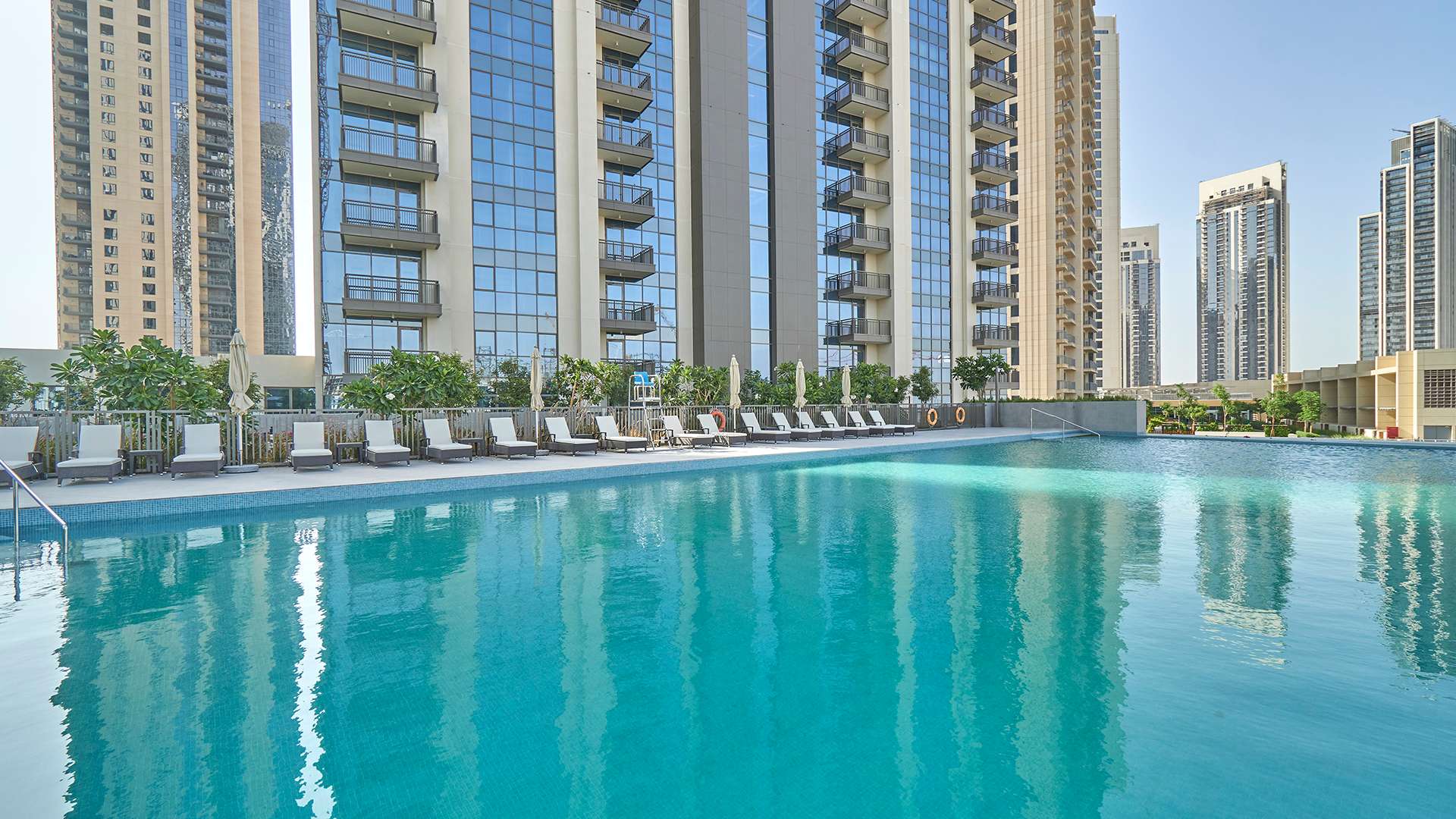 Outdoor pool area at Creekside 18 B, Dubai Creek Harbour apartment for rent