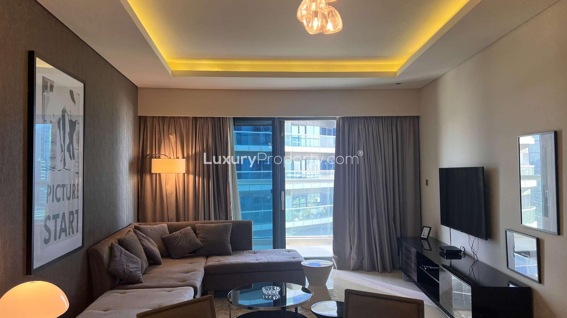Balcony view from spacious apartment in DAMAC Towers, Business Bay, Dubai. For rent