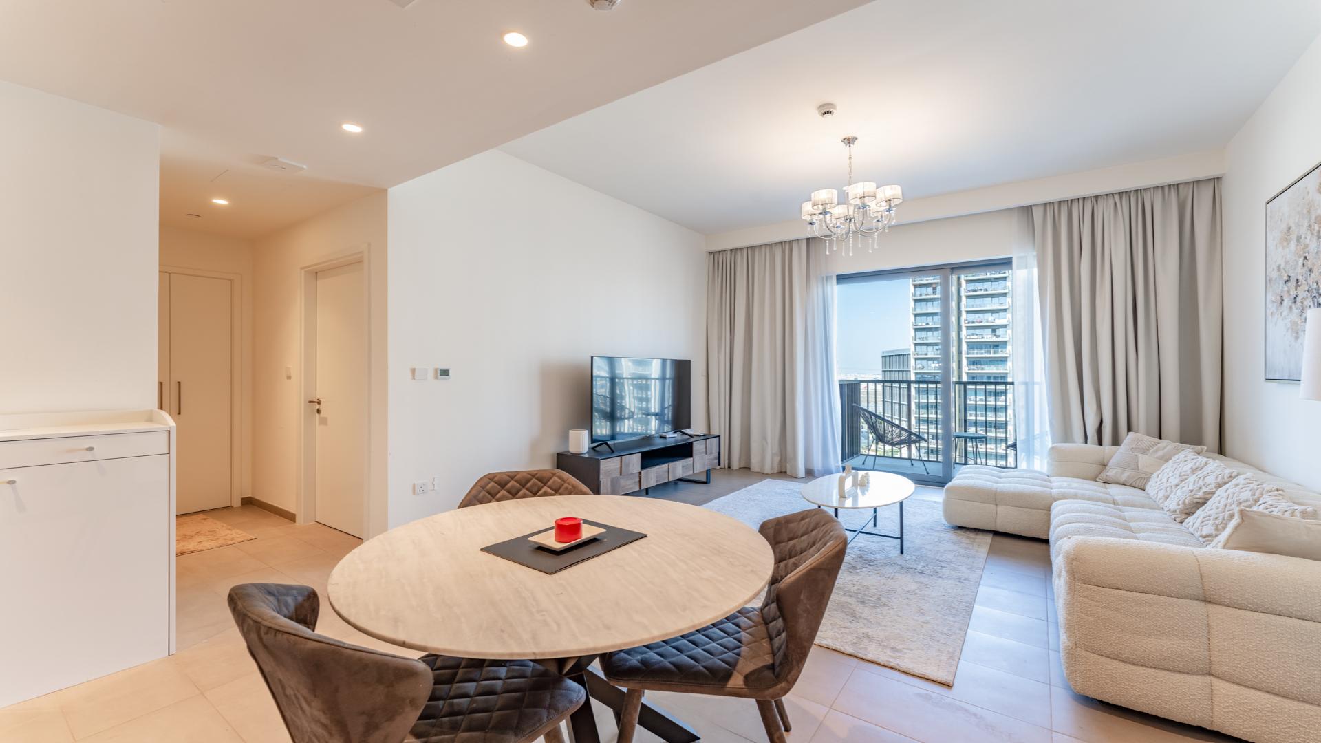 Stylish living room with modern decor in 1-bedroom Dubai Hills Estate apartment, Executive Residences