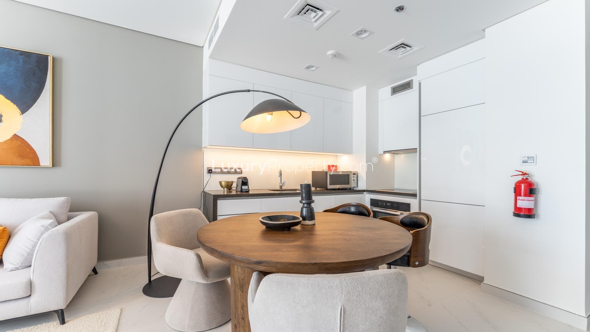 Modern kitchen and dining area in District One apartment, Mohammed Bin Rashid City