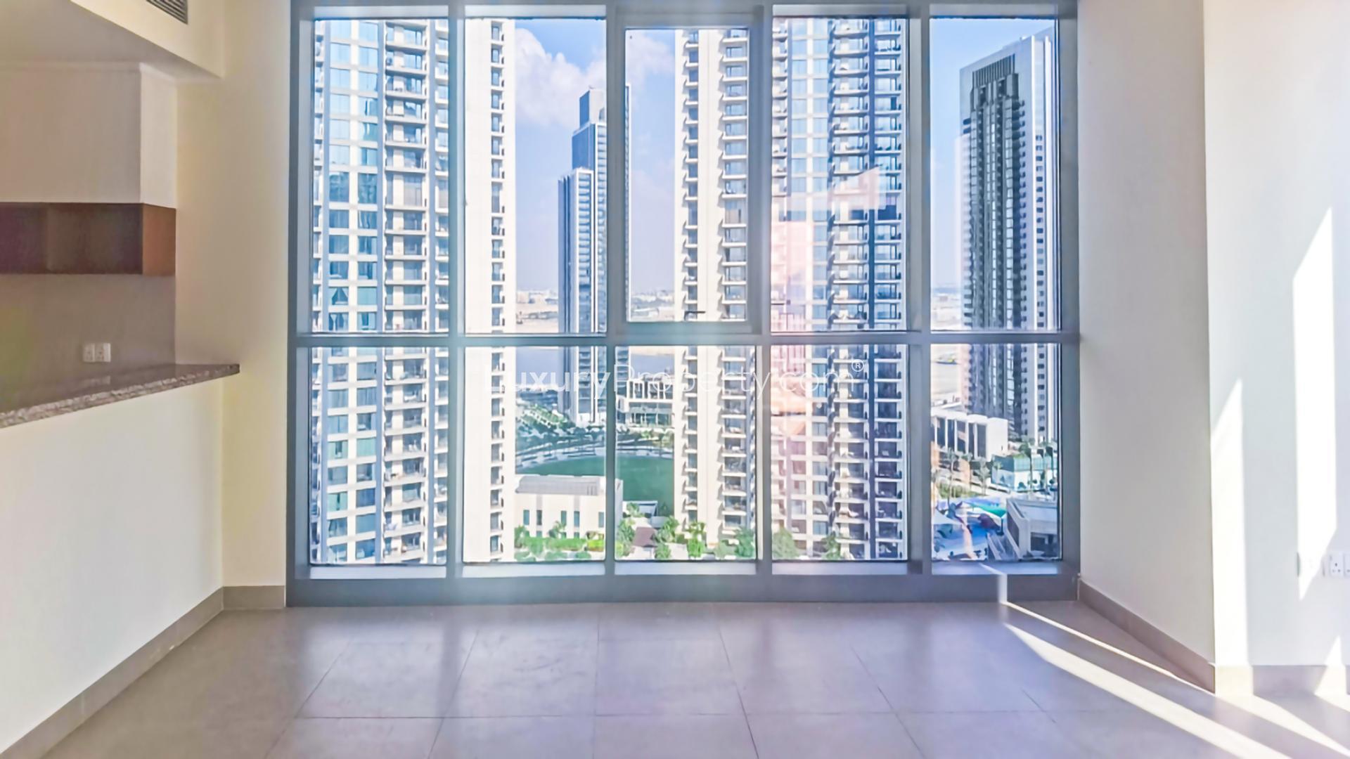 Mid-floor apartment with large windows offering stunning water views in Dubai Creek Harbour