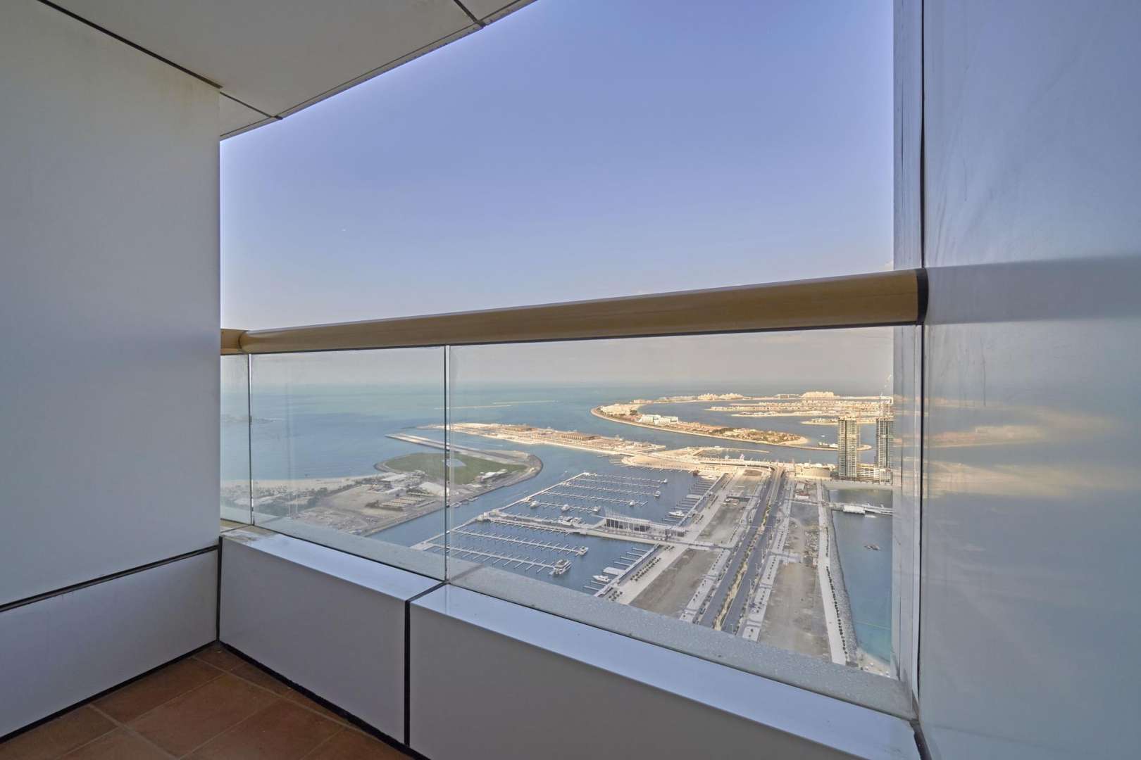 Luxury apartment balcony view of Dubai Marina, Elite Residence, one-bedroom rental
