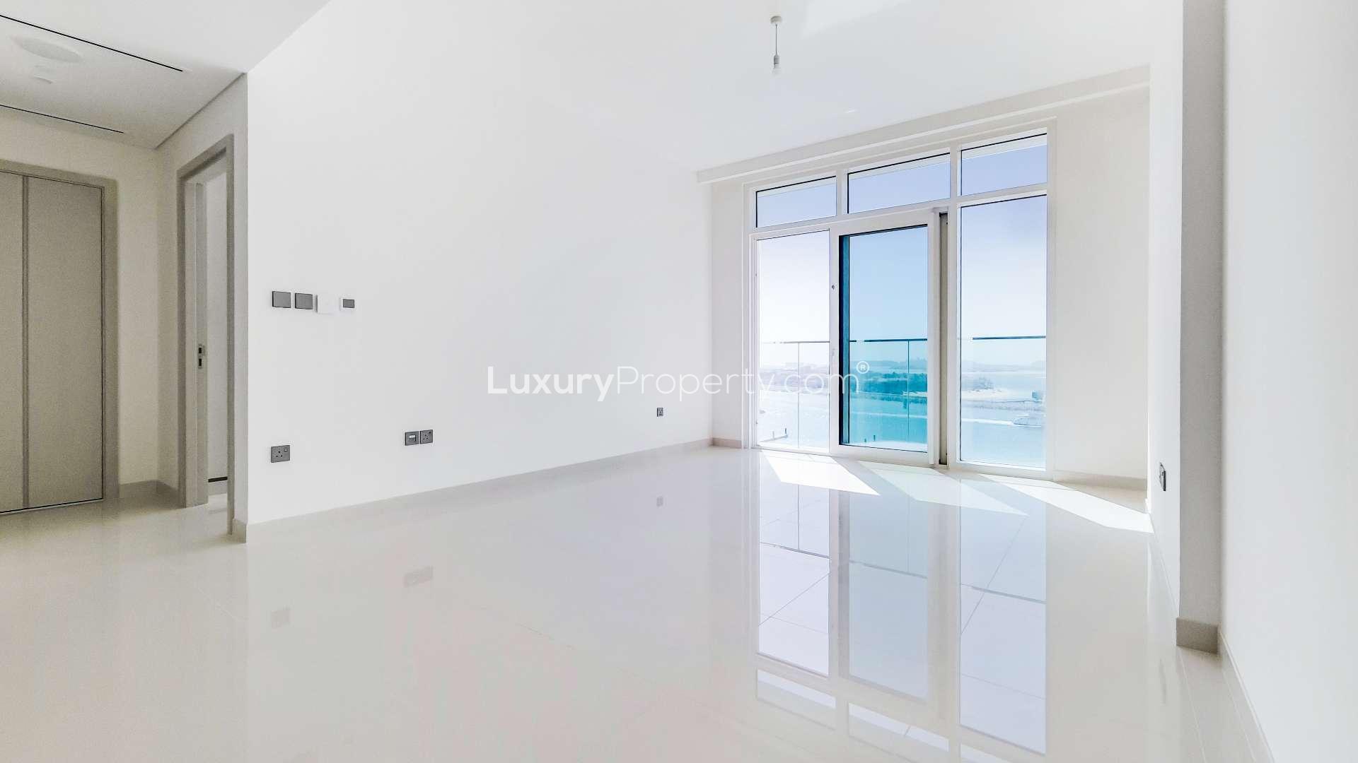 Empty apartment interior with full sea view at Emaar Beachfront, Dubai Harbour