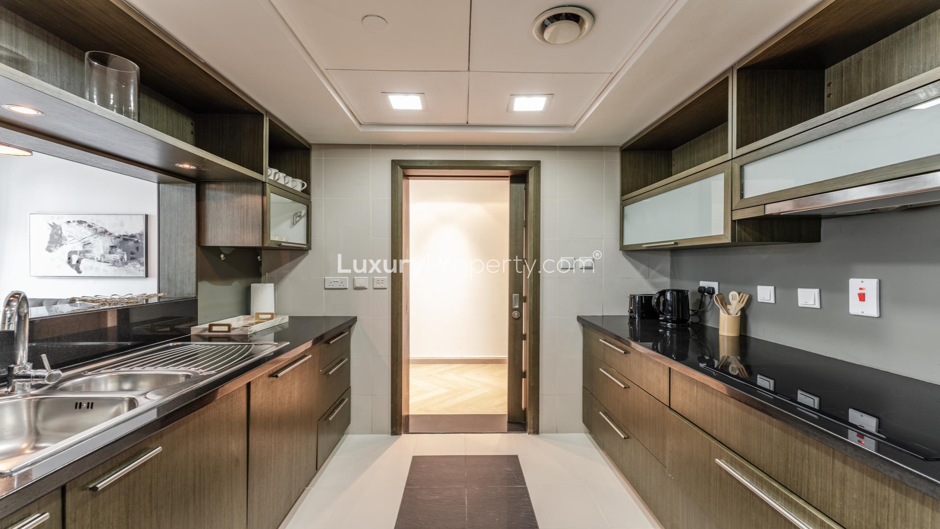 Modern living room in 1-bedroom apartment, The Lofts Central, Downtown Dubai, for rent