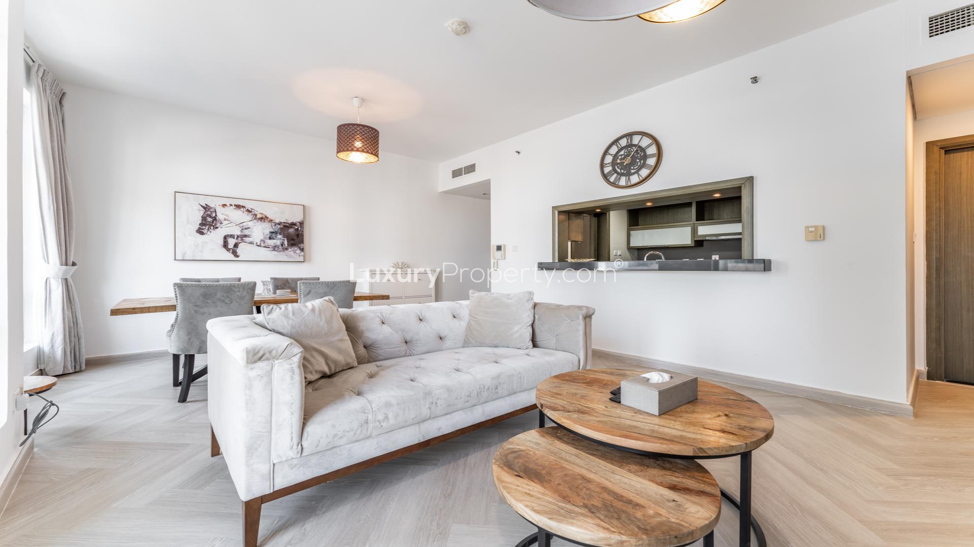 Newly upgraded living room in 1-bedroom apartment, The Lofts Central, Downtown Dubai