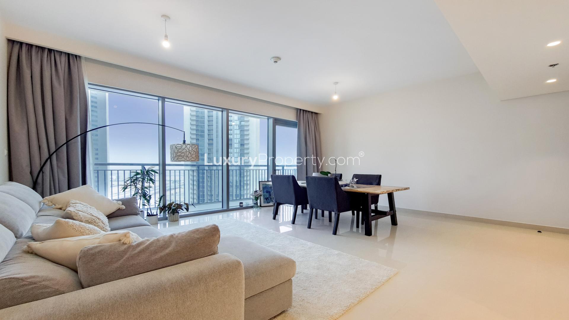 Spacious living room in 1-bedroom apartment, Harbour Views, Dubai Creek Harbour for rent