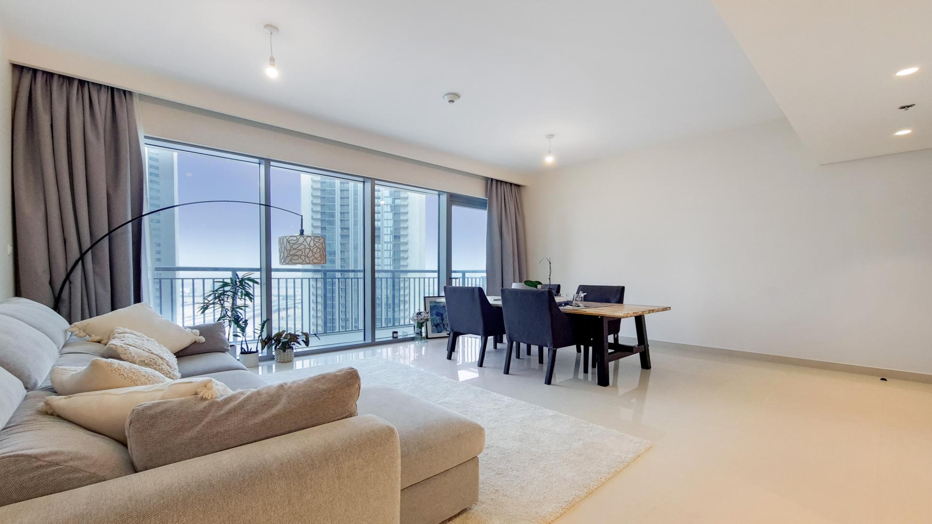 Spacious living room in 1-bedroom apartment, Harbour Views, Dubai Creek Harbour for rent