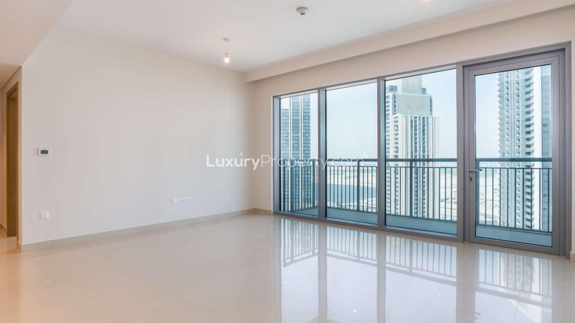 Spacious living room in 1-bedroom apartment, Harbour Views, Dubai Creek Harbour