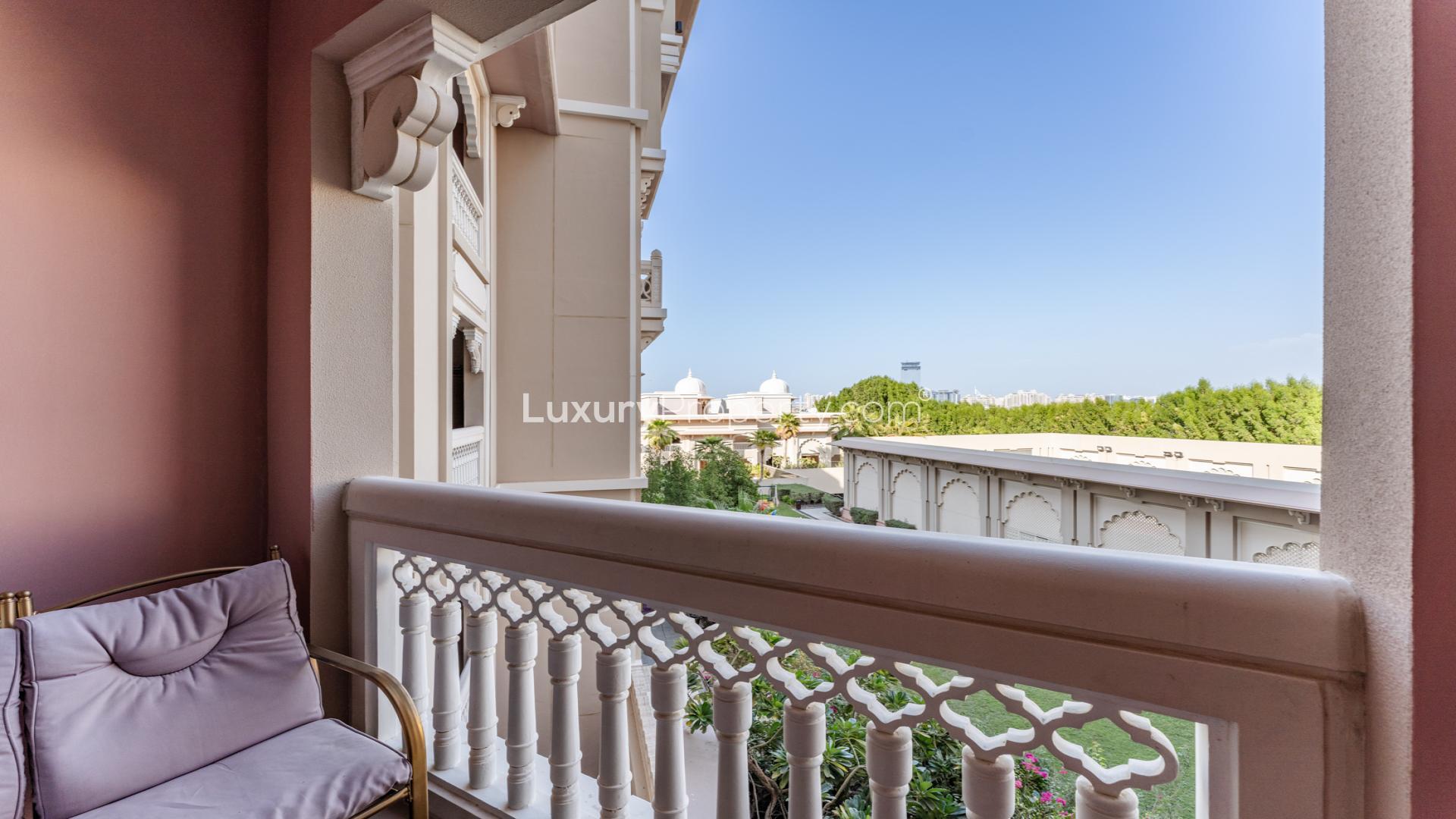 Elegant living room in upgraded 1-bedroom apartment, Grandeur Residences, Palm Jumeirah