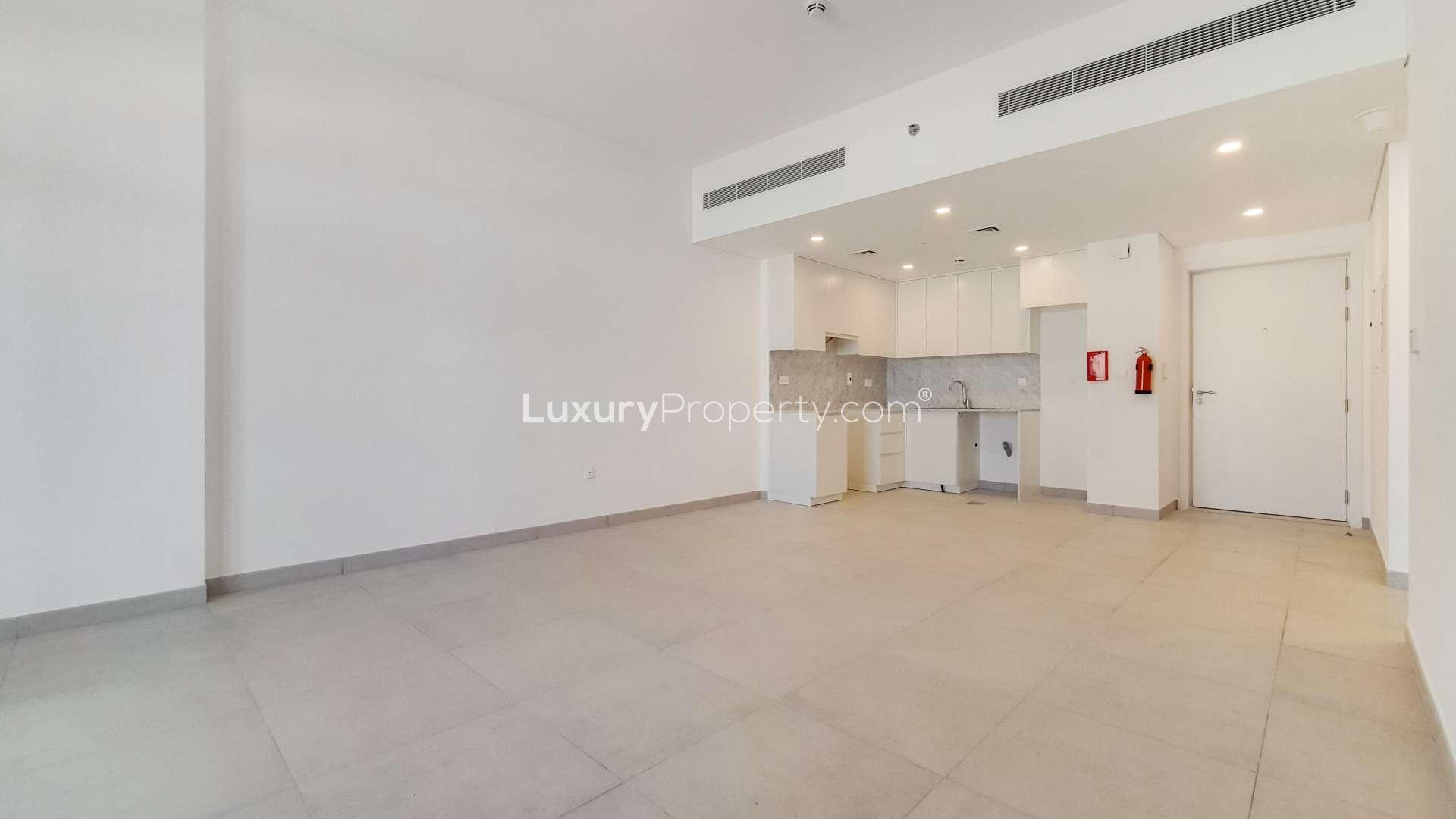 Balcony view from modern luxury apartment in Madinat Jumeirah Living, Umm Suqeim