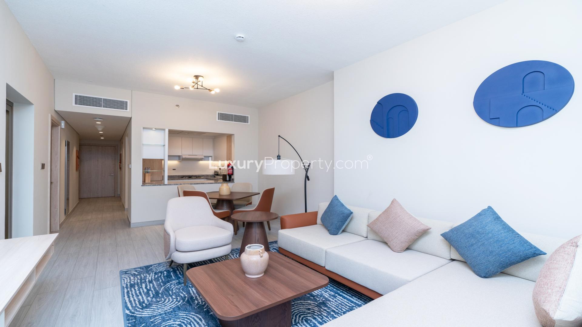 Luxurious lobby with elegant chandeliers at One of One Luxury Residences, Business Bay