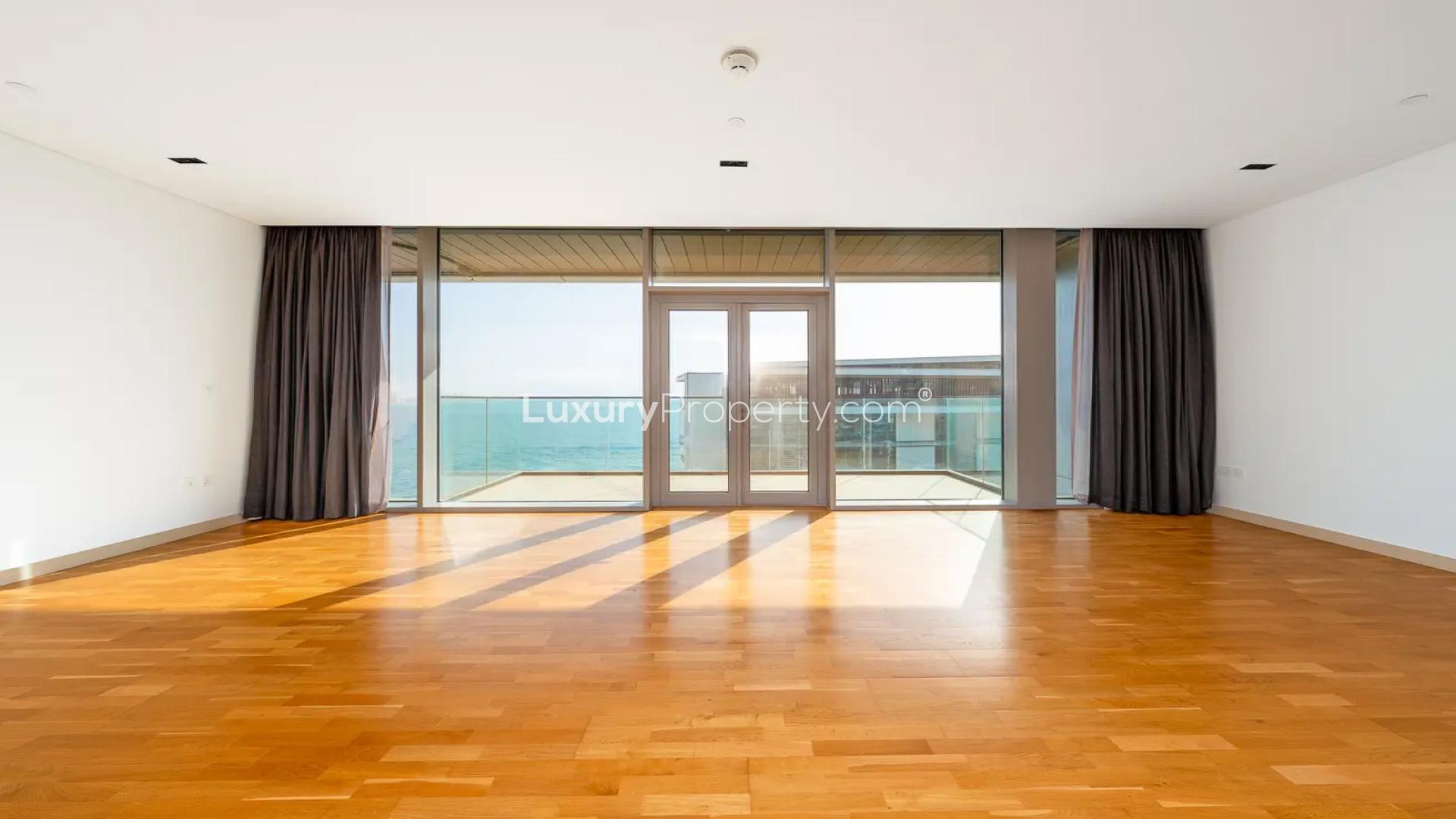 Bright living area with sea views in Bluewaters 1-bedroom apartment for rent