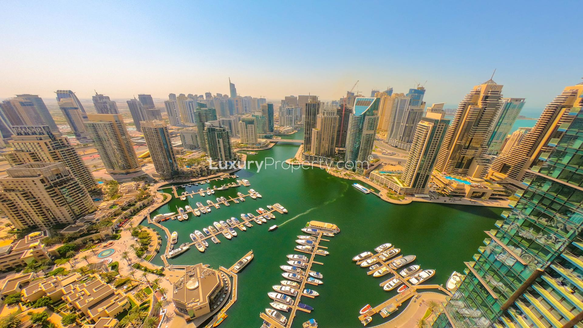 One-bedroom apartment interior in Marina Gate, Dubai Marina, featuring modern decor and furnishings