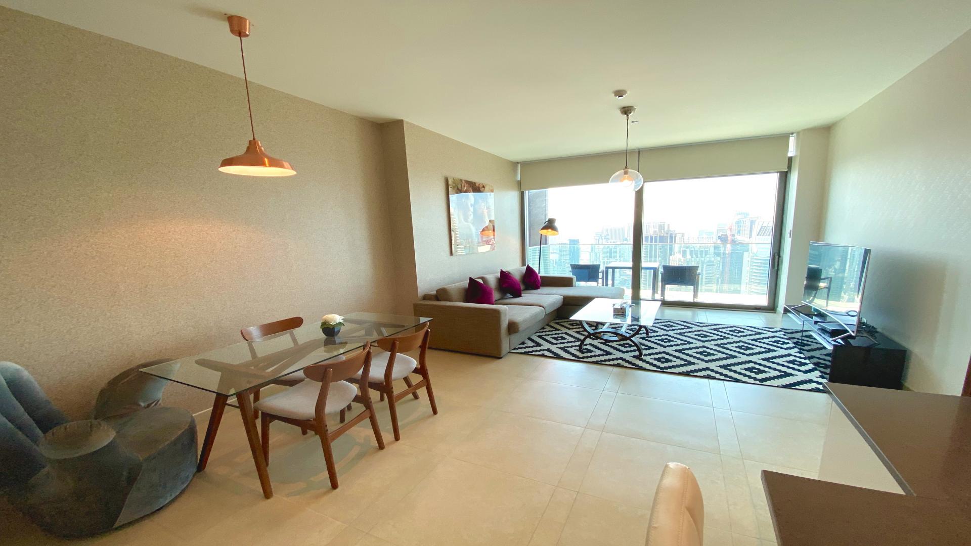 Modern living room with Marina view in Dubai Marina apartment for rent, Marina Gate