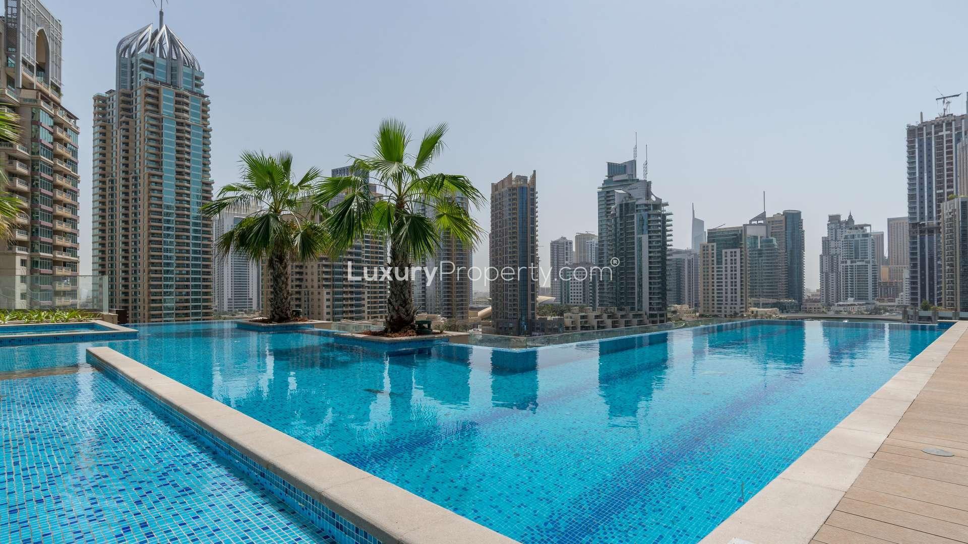 Luxurious lobby of Marina Gate apartment in Dubai Marina with modern furnishings