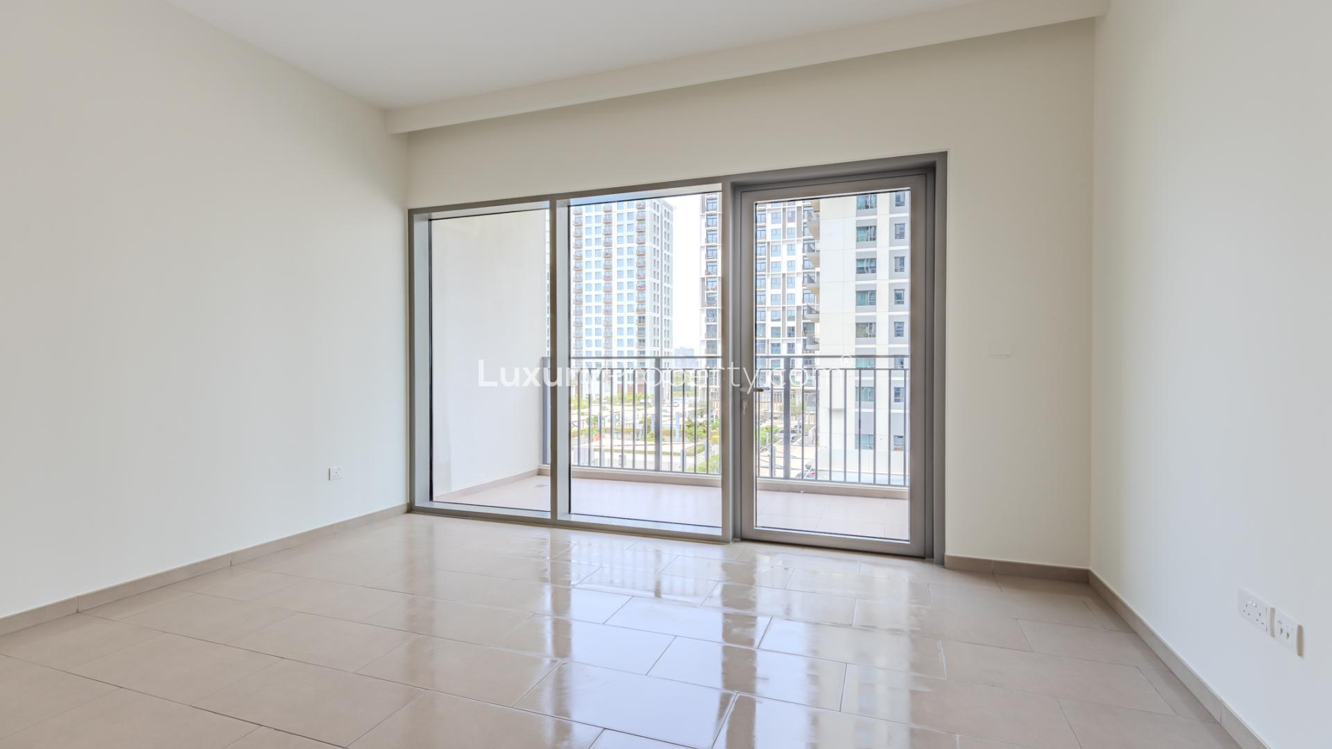 High-floor apartment interior with large windows, Park Heights, Dubai Hills Estate, Burj views