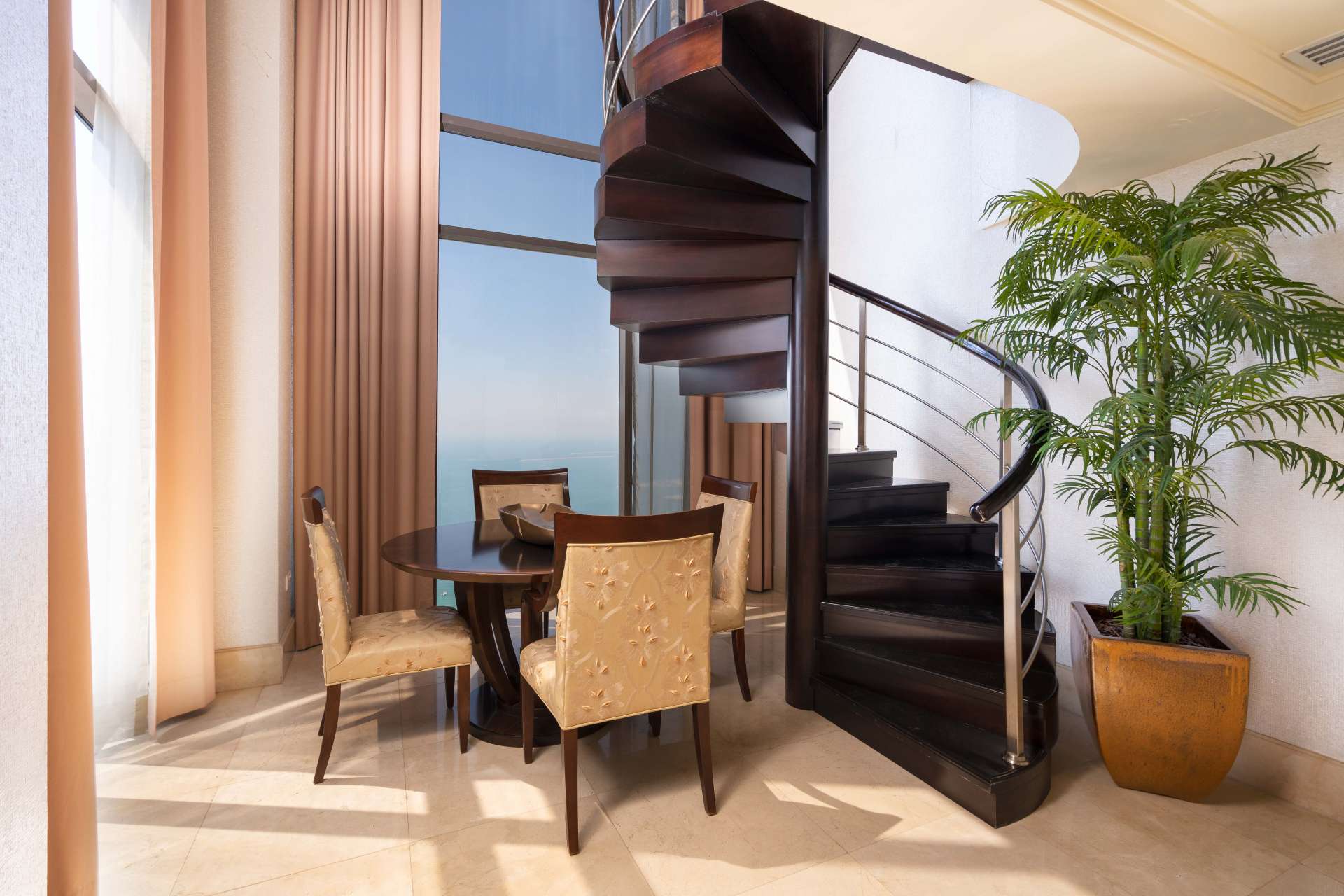 Luxurious JBR Murjan 4 duplex living room with sea and Bluewaters Island view