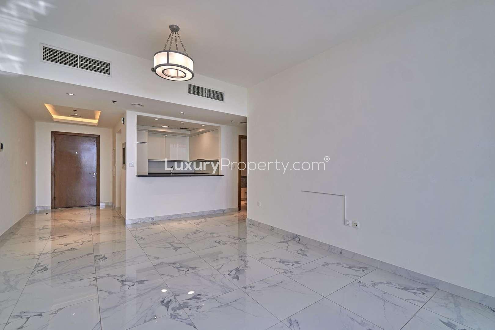 Bright living area with marble flooring in Noora Tower apartment, Business Bay