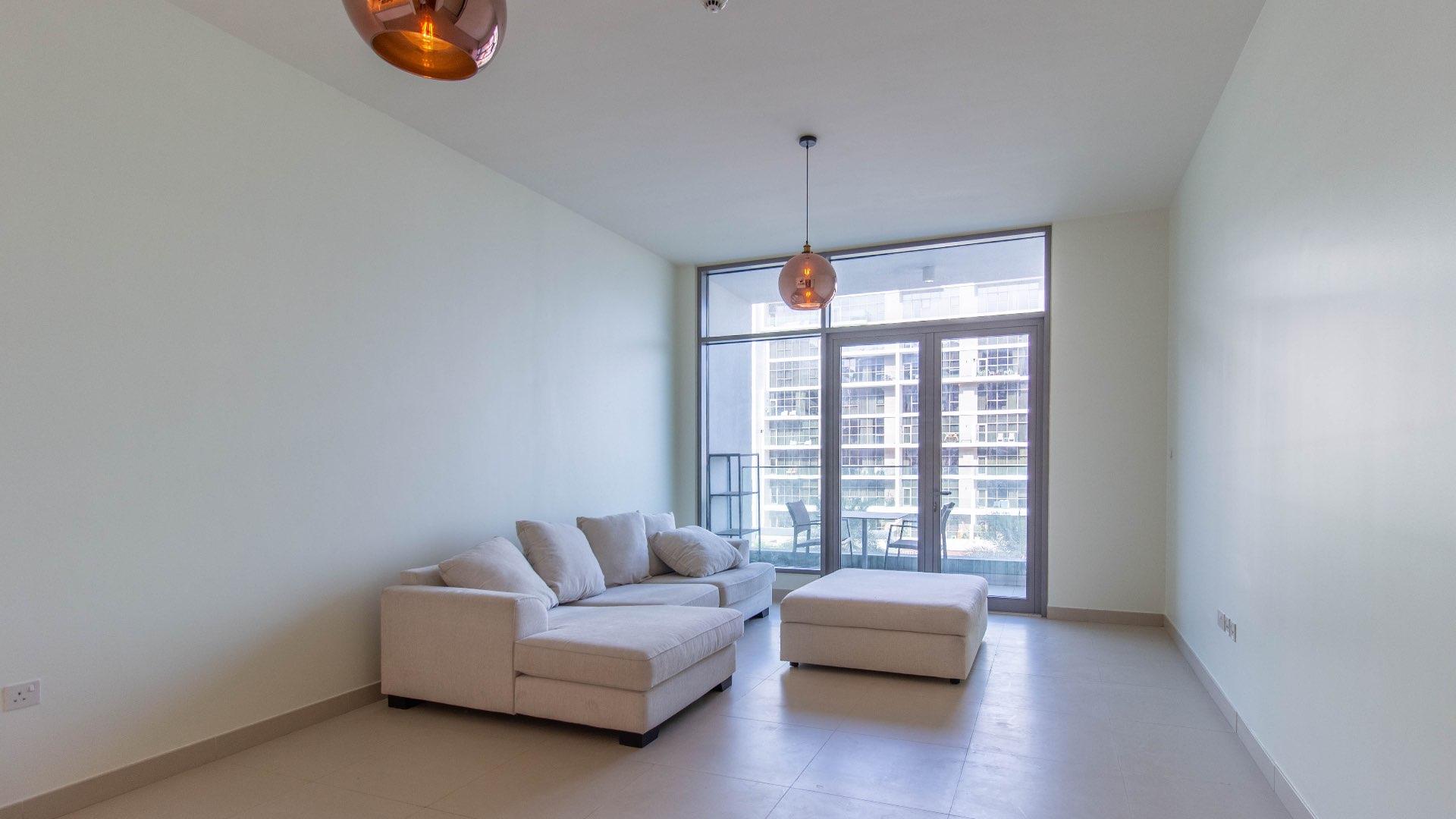 Elegant living room in 1-bedroom apartment, Acacia Park Heights, Dubai Hills Estate for rent