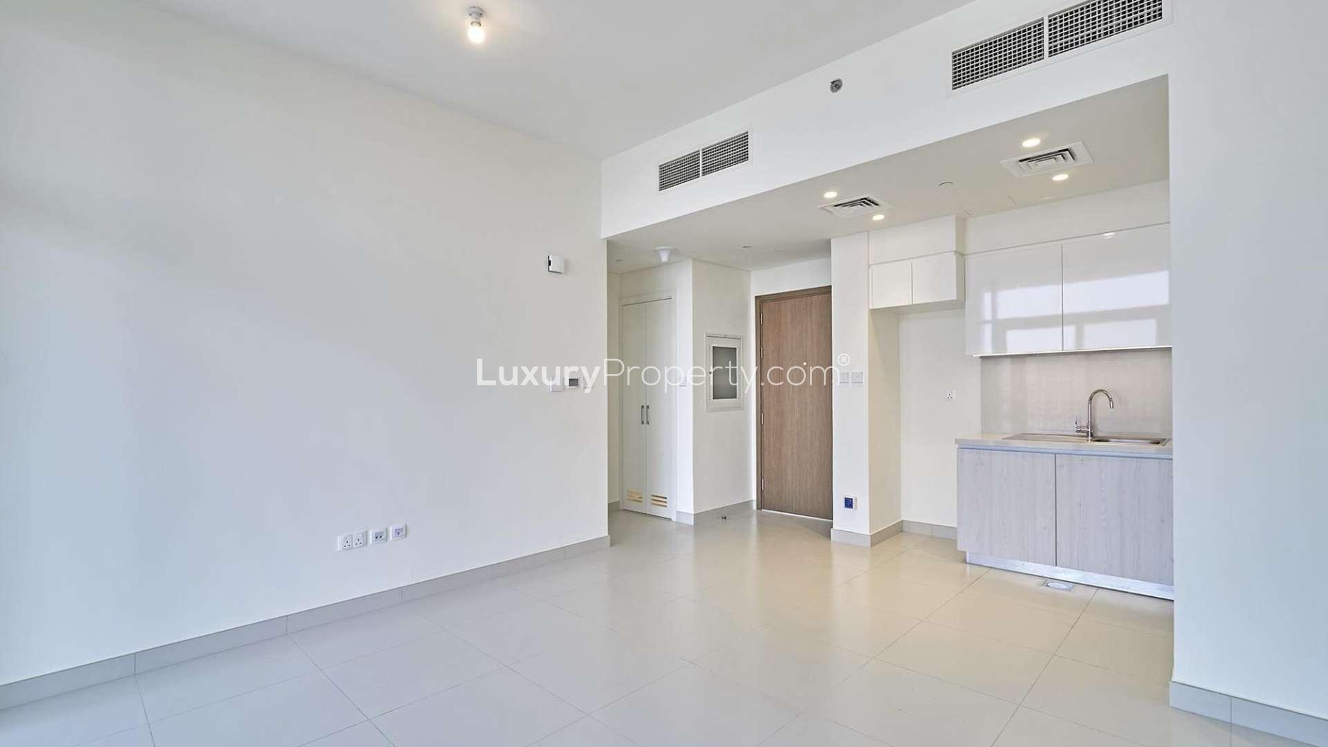 Exterior view of Park Point apartment building in Dubai Hills Estate, available for rent