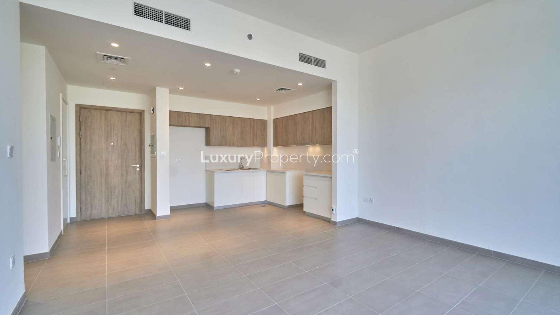 Empty bedroom with built-in wardrobe in Park Ridge, Dubai Hills apartment for rent