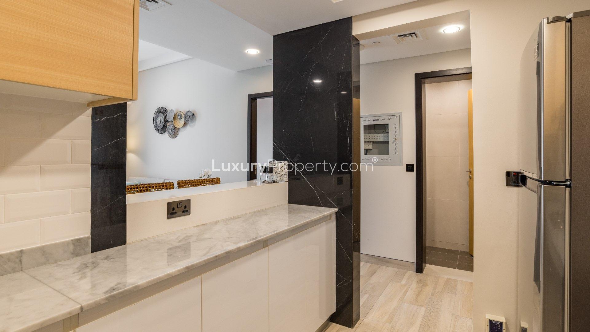 Furnished bedroom in Swiss-built apartment, Priva Living, Arjan, available for rent with premium amenities